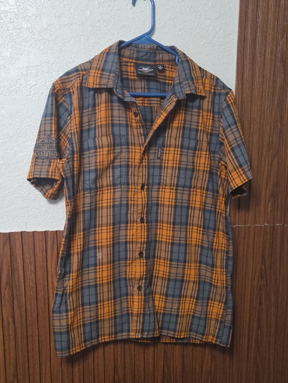 Harley-Davidson Men’s Tech Plaid Short Sleeve Shirt Lightweight Medium Sz [1080